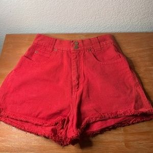 CHAZZZ High Waisted Distressed Red 100% Cotton Jean Shorts  Size 13 (1100)